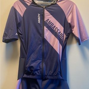 Mach Apparel women’s MK1 aero triathlon suit — lavender and deep purple colors